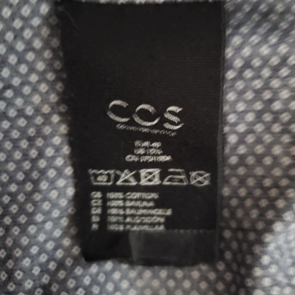 COS Men's Slim Fit Printed Navy Blue And White Long Sleeve Shirt Size 15 3/4 - Picture 6 of 10